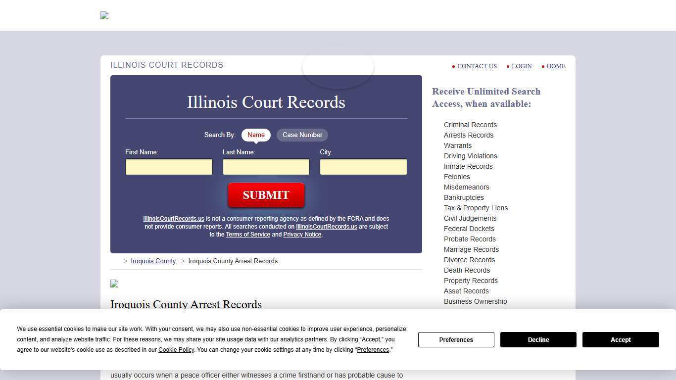 Iroquois County Arrest Records | IllinoisCourtRecords.us
